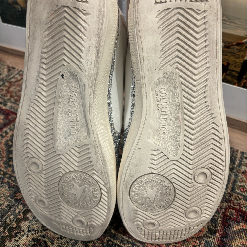 Golden Goose White and Glitter Silver Sneakers - Picture 7 of 8